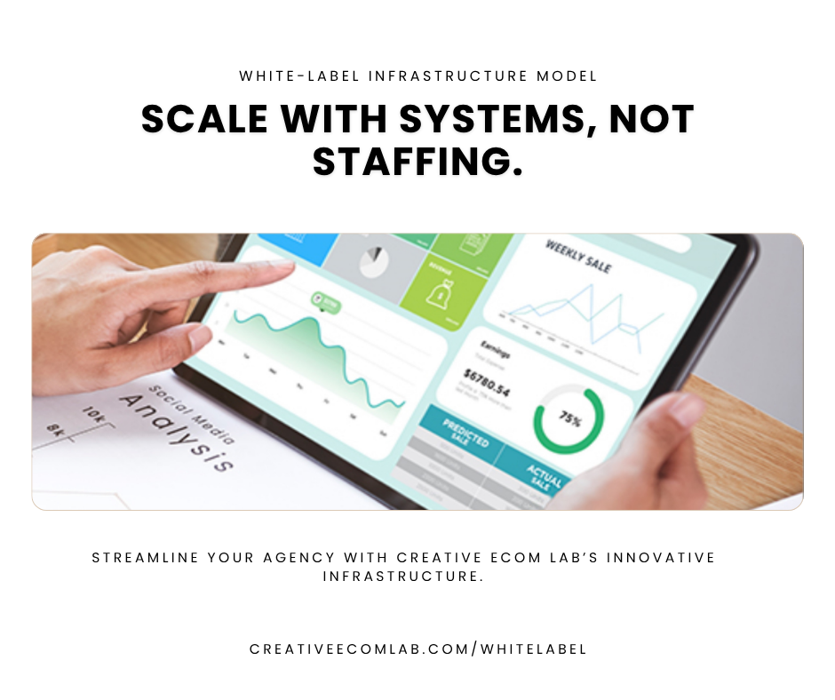 White-Label Infrastructure Model dashboard illustrating scalable systems and automation — Creative Ecom Lab